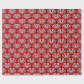 Art Deco Lily, Deep Red en Grey/Grey Cadeaupapier (Vlak)