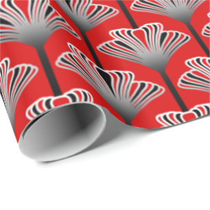Art Deco Lily, Deep Red en Grey/Grey Cadeaupapier