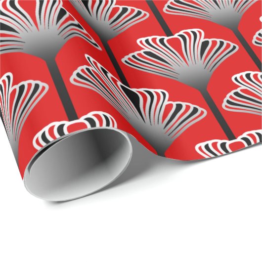 Art Deco Lily, Deep Red en Grey/Grey Cadeaupapier (Rol Hoek)