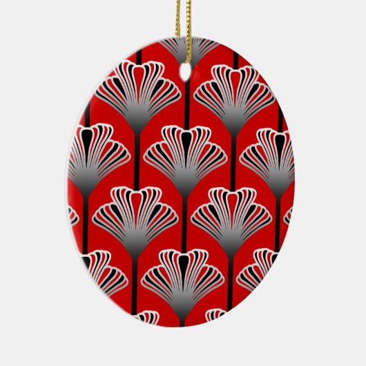 Art Deco Lily, Deep Red en Grey/Grey Keramisch Ornament (Rechts)