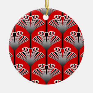 Art Deco Lily, Deep Red en Grey/Grey Keramisch Ornament