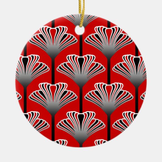 Art Deco Lily, Deep Red en Grey/Grey Keramisch Ornament (Voorkant)