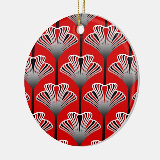 Art Deco Lily, Deep Red en Grey/Grey Keramisch Ornament (Links)