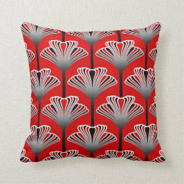 Art Deco Lily, Deep Red en Grey/Grey Kussen