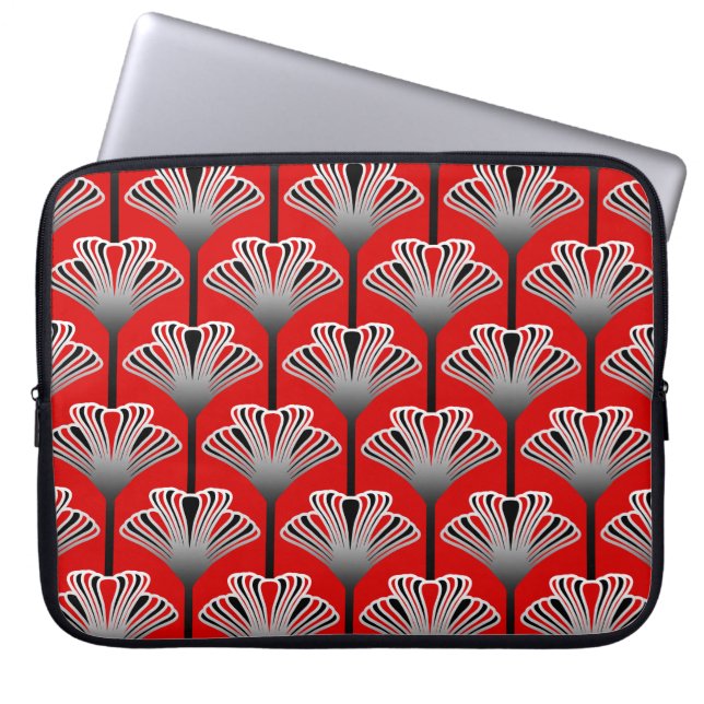 Art Deco Lily, Deep Red en Grey/Grey Laptop Sleeve (Voorkant)