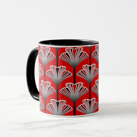 Art Deco Lily, Deep Red en Grey/Grey Mok (Voorkant links)