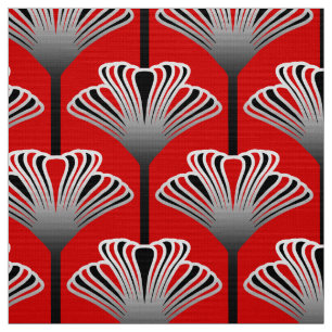 Art Deco Lily, Deep Red en Grey/Grey Stof