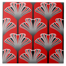 Art Deco Lily, Deep Red en Grey/Grey Tegeltje