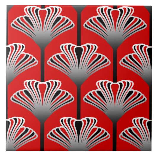 Art Deco Lily, Deep Red en Grey/Grey Tegeltje (Voorkant)