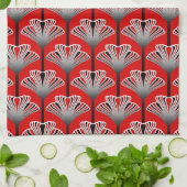 Art Deco Lily, Deep Red en Grey/Grey Theedoek (Gevouwen)