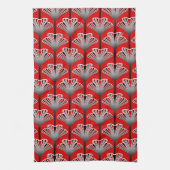 Art Deco Lily, Deep Red en Grey/Grey Theedoek (Verticaal)