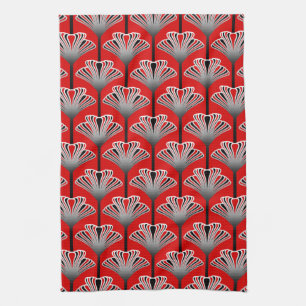 Art Deco Lily, Deep Red en Grey/Grey Theedoek