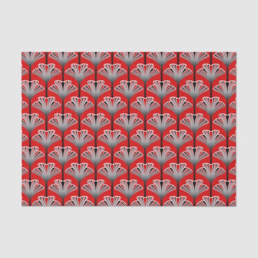 Art Deco Lily, Deep Red en Grey/Grey Tissuepapier (Voorkant)