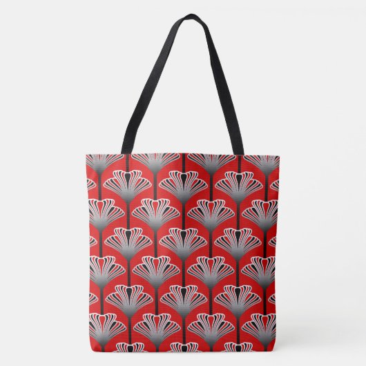 Art Deco Lily, Deep Red en Grey/Grey Tote Bag (Voorkant)