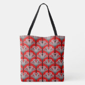 Art Deco Lily, Deep Red en Grey/Grey Tote Bag (Achterkant)