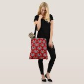 Art Deco Lily, Deep Red en Grey/Grey Tote Bag (Op model)