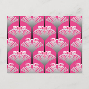 Art Deco Lily, Fuchsia Pink en Silver Grey Briefkaart