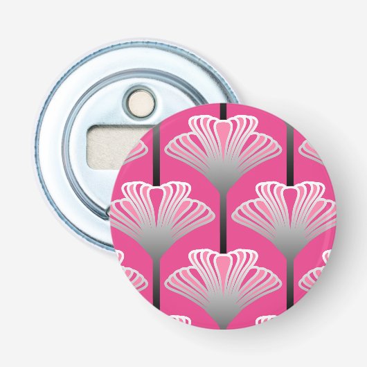 Art Deco Lily, Fuchsia Pink en Silver Grey Button Flesopener (Voorkant)