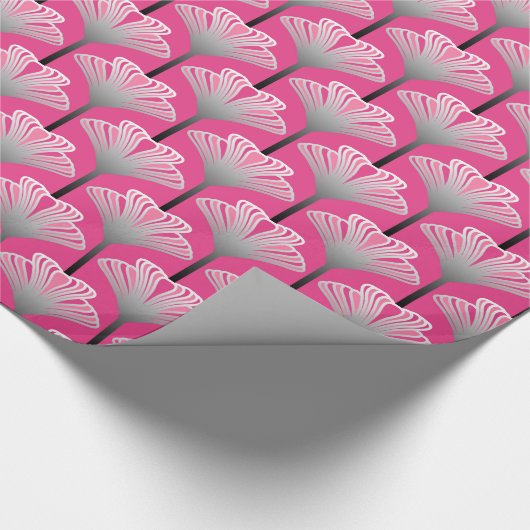 Art Deco Lily, Fuchsia Pink en Silver Grey Cadeaupapier (Hoek)