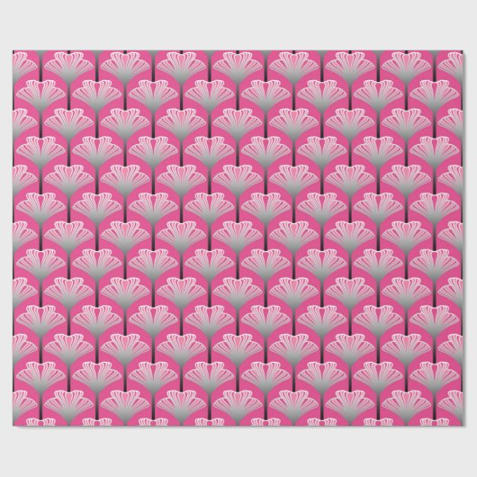 Art Deco Lily, Fuchsia Pink en Silver Grey Cadeaupapier (Vlak)