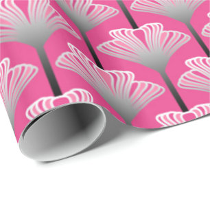 Art Deco Lily, Fuchsia Pink en Silver Grey Cadeaupapier