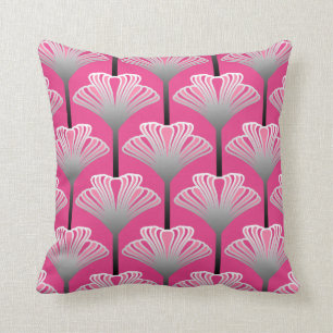 Art Deco Lily, Fuchsia Pink en Silver Grey Kussen