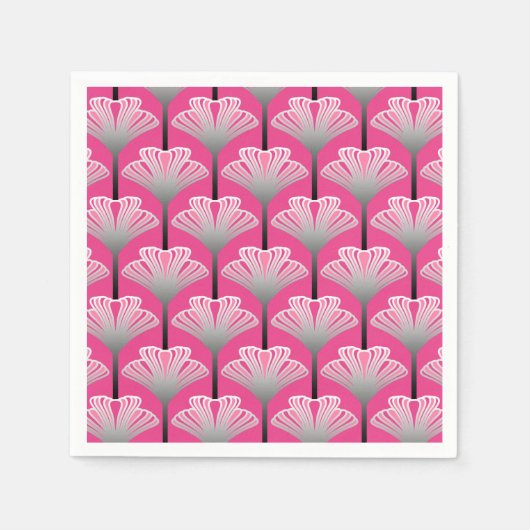 Art Deco Lily, Fuchsia Pink en Silver Grey Servet (Voorkant)