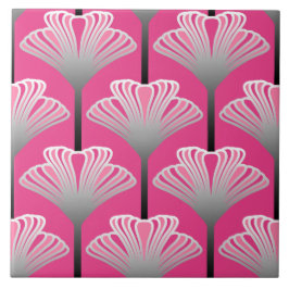 Art Deco Lily, Fuchsia Pink en Silver Grey Tegeltje