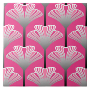 Art Deco Lily, Fuchsia Pink en Silver Grey Tegeltje
