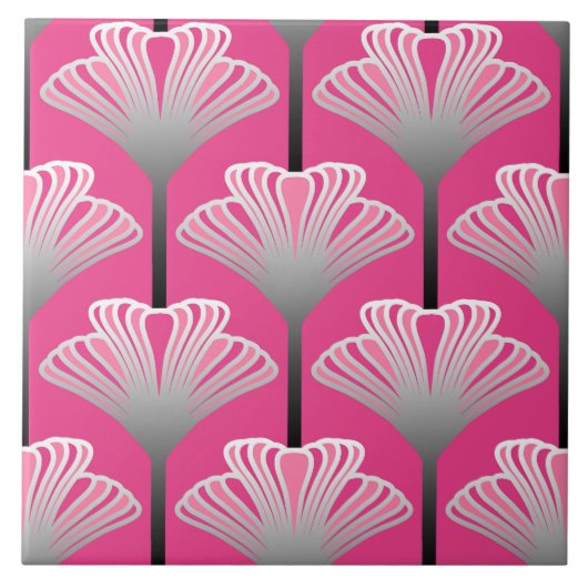 Art Deco Lily, Fuchsia Pink en Silver Grey Tegeltje (Voorkant)