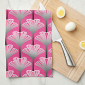 Art Deco Lily, Fuchsia Pink en Silver Grey Theedoek (Quarter Fold)