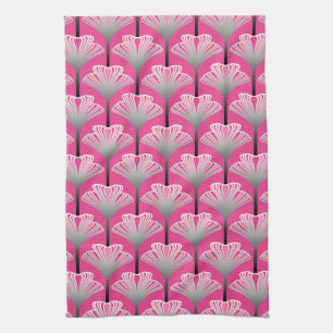 Art Deco Lily, Fuchsia Pink en Silver Grey Theedoek
