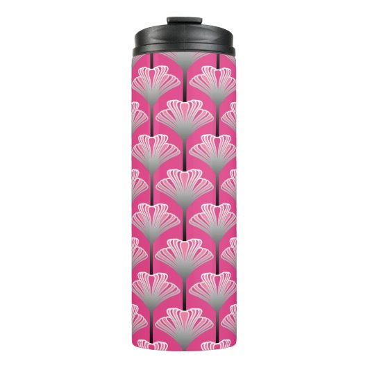 Art Deco Lily, Fuchsia Pink en Silver Grey Thermosbeker (Voorkant)