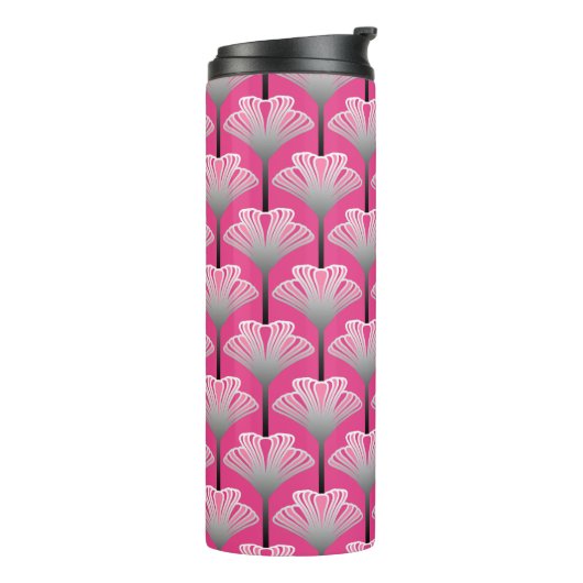 Art Deco Lily, Fuchsia Pink en Silver Grey Thermosbeker (Gedraaid links)