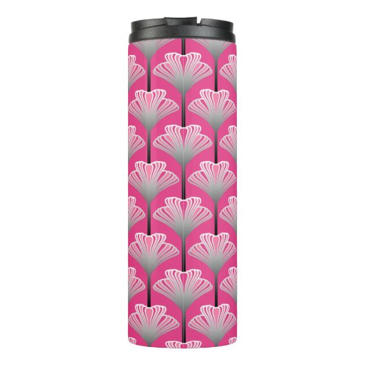 Art Deco Lily, Fuchsia Pink en Silver Grey Thermosbeker (Achterkant)