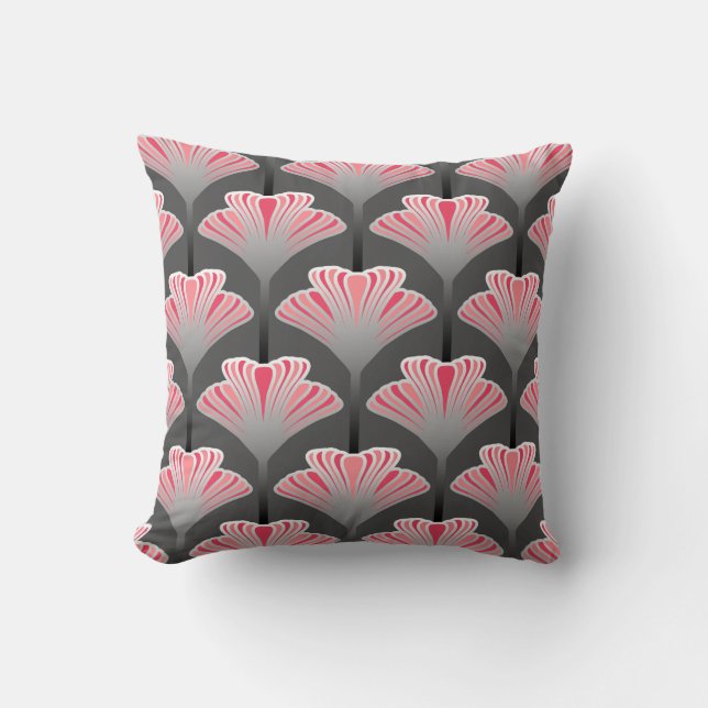 Art Deco Lily, Grey/Grey en Coral Pink Kussen (Voorkant)