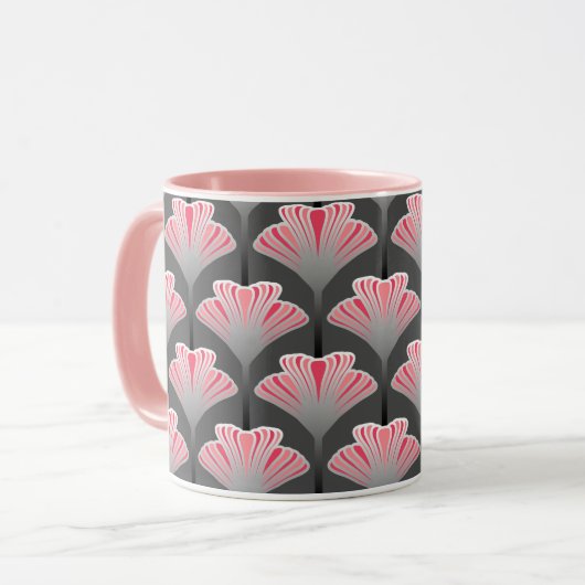 Art Deco Lily, Grey/Grey en Coral Pink Mok (Voorkant links)