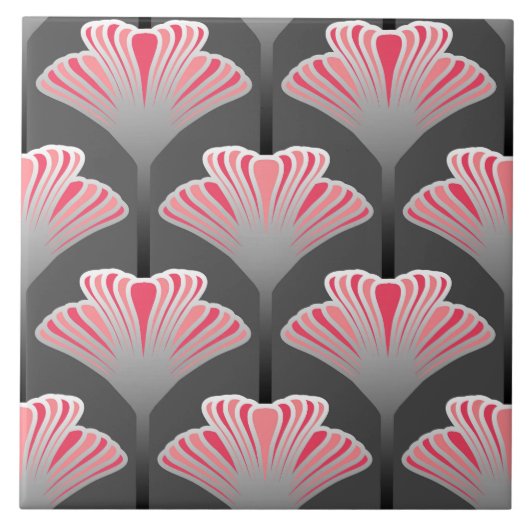Art Deco Lily, Grey/Grey en Coral Pink Tegeltje (Voorkant)