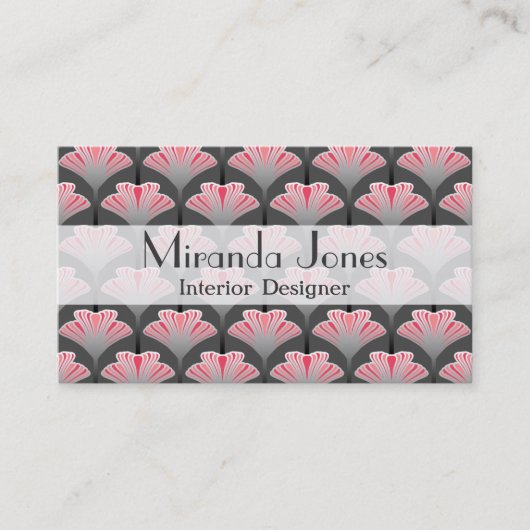 Art Deco Lily, Grey/Grey en Coral Pink Visitekaartje (Voorkant)