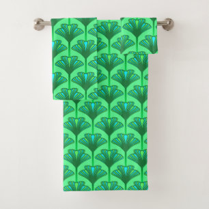 Art Deco Lily, Jade Green en Turquoise Bad Handdoek