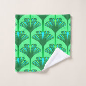 Art Deco Lily, Jade Green en Turquoise Bad Handdoek (Wasdoekje)