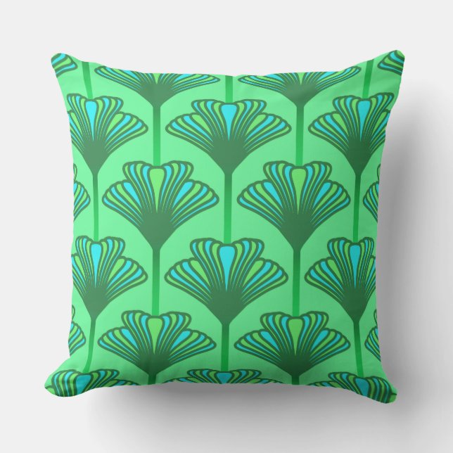Art Deco Lily, Jade Green en Turquoise Buitenkussen (Voorkant)
