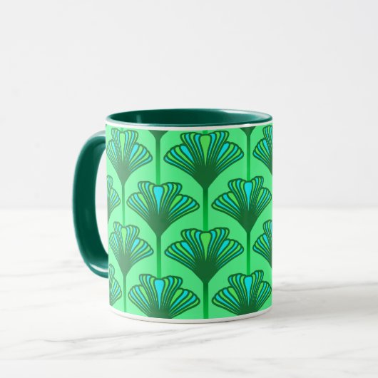 Art Deco Lily, Jade Green en Turquoise Mok (Voorkant links)