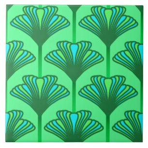 Art Deco Lily, Jade Green en Turquoise Tegeltje