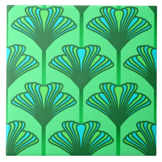 Art Deco Lily, Jade Green en Turquoise Tegeltje (Voorkant)