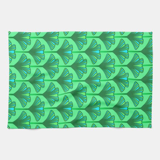 Art Deco Lily, Jade Green en Turquoise Theedoek (Horizontaal)