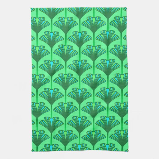 Art Deco Lily, Jade Green en Turquoise Theedoek (Verticaal)