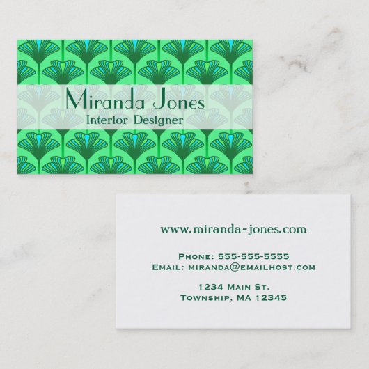 Art Deco Lily, Jade Green en Turquoise Visitekaartje (Voorkant / Achterkant)