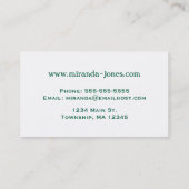 Art Deco Lily, Jade Green en Turquoise Visitekaartje (Achterkant)