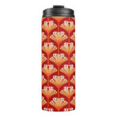 Art Deco Lily, Mandarijn Sinaasappel en Goud Thermosbeker (Voorkant)
